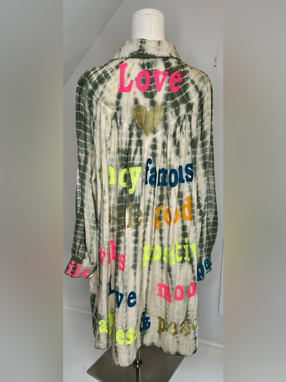 Gold & Silver Paris One Size Tie Dye Embroidered Oversized Shirt Tunic Viscose